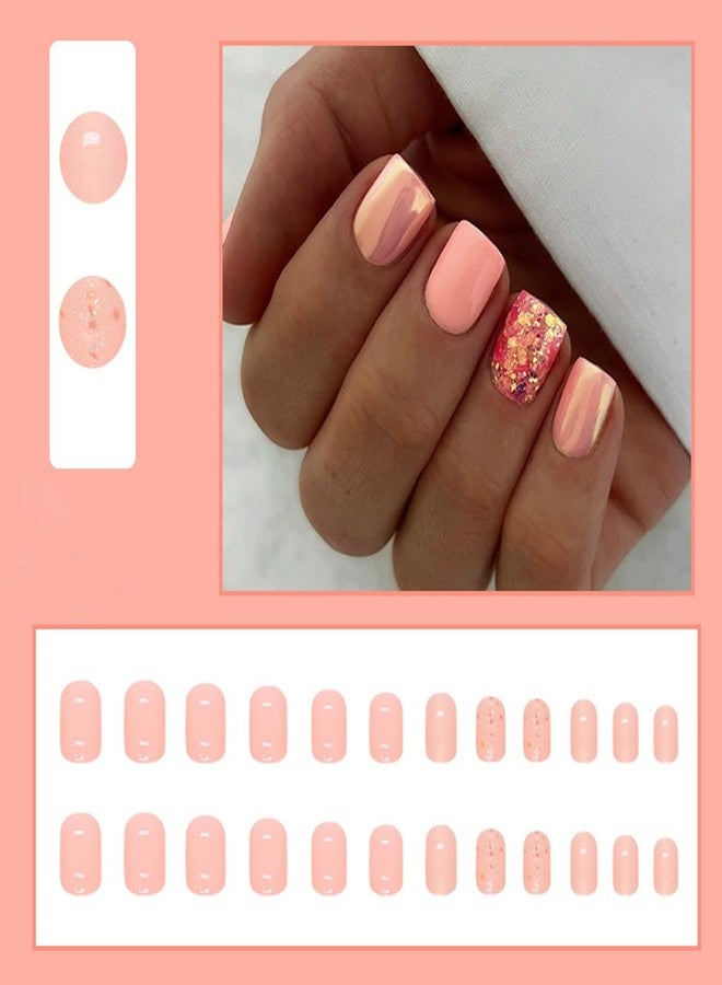 LRKNNO Extra Short Press on Nails Square Orange Glitter Fake Nails Cute Petite Acrylic Nails Decorations French False Nails with Design Artificial Full Cover Glue on Nails for Women Reusable Nails Kit 24Pcs - Image 2